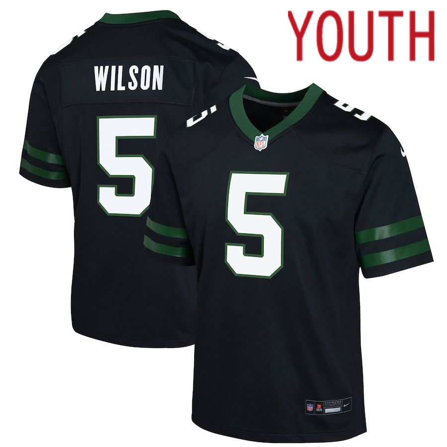 Youth New York Jets #5 Garrett Wilson Nike Legacy Black Alternate Game NFL Jersey